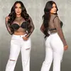 C6355 Aliexpress Amazon Moda Europea y Americana para Mujer Top de Malla Color Sólido con Pedrería y Perlas Conjunto de una Sola Pieza