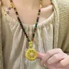 Collar Puzao Gold Shop Mismo Estilo Chapado en Oro Incrustaciones de Diamantes Filigrana Ruyi Dios Amarillo de la Riqueza Imitación Turmalina, Nuevo Estilo Chino Gargantilla de Alta Gama