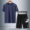 Traje informal de verano para hombre, camiseta holgada de seda helada, conjunto deportivo de dos piezas, pantalones cortos de manga corta para jóvenes y medianas edades, ropa para hombre