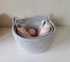 Cesta de Almacenamiento de Escritorio con Orejas de Gato Cesta de Almacenamiento de Cuerda de Algodón Tejida a Mano Cesta para Llaves Artículos Varios Bocadillos Caja de Tela Multifunción