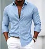 Amazon Comercio Exterior Transfronterizo Camisa de Manga Larga para Hombre Tacto de Alta Gama Rayas No Requiere Planchado Fuente de Fábrica Dropshipping