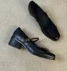 Versión de Cuero Suave~Zapatos Bajos Cuadrados Retro para Mujer Tacón Grueso Lazo Versátil Mary Janes Franceses de Tacón Grueso Tacones Altos