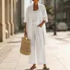 Conjunto de Três Peças Solto Reto Novo Estilo Verão Transfronteiriço para Mulheres, Terno Casual Cor Sólida Estilo Europeu e Americano