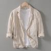 L948 primavera retro cuello plano lino guapo traje pequeño hombres casual suelto artístico algodón y lino chaqueta de traje