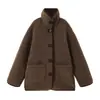 Abrigo para Niños Pudding Haru 2025 Otoño e Invierno Nuevo Marrón Té Abrigo Chaqueta de Ante de Largo Medio para Niñas