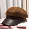 Boina de Lengua de Pato de Celebridad de Internet Elegante Cuero Costuras Ala Gorra Octogonal para Mujer Primavera y Otoño Rostro Mostrado Edición Coreana Sombrero de Pintor de Repartidor de Periódicos