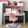 Escritorio infantil con estantería y librero, escritorio de estudio y escritura para estudiantes integrado, uso doméstico, juego de escritorio de computadora y silla para habitación de niñas