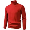 Chaqueta suéter de cuello alto a rayas para comercio exterior transfronterizo para hombre, estilo coreano otoño e invierno, ajuste ceñido, suéter liso cálido, base, en stock