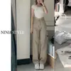 Jeans Rectos Estrechos Color Caqui para Mujer Primavera y Otoño 2024 Nuevos Holgados de Cintura Alta Adelgazantes de Pierna Ancha Pequeña