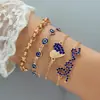 Pulseiras Transfronteiriças Europeias e Americanas, Pulseira Boêmia Olho do Diabo com Senso de Design, Conjunto de Pulseiras Exageradas com Gotejamento de Óleo e Incrustadas com Diamantes
