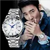 Reloj de acero luminoso con calendario al por mayor para hombre, reloj de cuarzo suizo no mecánico, nuevo producto, reloj impermeable al por mayor.