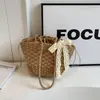 Bolso de Paja de Gran Capacidad Nuevo para Vacaciones de Verano en la Costa, Decoración de Lazo de Encaje, Bolso Tejido a Mano, Bolso de Playa
