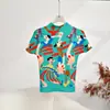 Camiseta Manga Curta Feminina Fina de Verão Nova Série Miyake Me Top Plissado Estampado Personalizado Tendência Ins Feminina