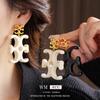 Aretes de Letras Plisadas de Resina de Aguja Plateada, Simples y Versátiles, Aretes Modernos y Elegantes, Aretes Exagerados Retro de Alta Gama para Mujer