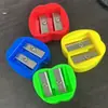 Apontador de Lápis Compacto Multicolorido de Furo Único Acessórios Apontador de Lápis de Furo Duplo Simples Estudante Plástico Apontador de Lápis de Furo Grande e Pequeno Atacado