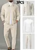 Conjunto de Chaqueta de Otoño para Hombre de Amazon Transfronterizo con Bolsillos con Cremallera, Patrón de Gofre + Camiseta Conjunto de 3 Piezas