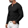 Camiseta base de punto acanalado elástico resistente para hombre, manga larga, cuello en V Henley, retro, simple, tipo chico duro, transfronteriza europea y americana, otoño e invierno