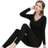 Ropa de Otoño y Pantalones Longsha Traje para Mujer Ropa Interior Térmica Algodón Fino Ajustado al Cuerpo Suéter de Algodón Pantalones con Hilo Rojo