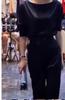 9502 Da Ai Mei Yi Yuan Verão 2026 Novo Estilo Europeu Slim Fit Top Cintura Alta Amarração Calça Wide Leg para Mulheres