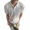 Camiseta Henley de manga corta con rayas verticales en relieve para verano para hombre y mujer, retro, Cleanfit, cuello con solapa, top de punto, moderno