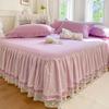 Faldón de cama de una capa estilo princesa blanco con ribete de encaje, falda de esterilla de verano, cubierta antipolvo, sábana bajera antideslizante