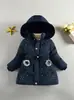 Chaqueta de algodón acolchada de longitud media para niñas, forrada de polar y engrosada, elegante y moderna, abrigo de algodón de moda con diseño de estrellas, especial de exportación de invierno