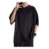 Camiseta Masculina Tendência de Verão Manga Três Quartos Estilo Coreano Solta Manga Curta Tamanho Plus para Homens Grandes, Top Meia Manga