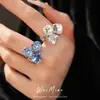 Anillos Geométricos Abiertos Redondos y Cuadrados de Vidrio Incrustados con Diamantes, Anillos de Nicho de Gama Alta, Accesorios de Mano Exquisitos y Elegantes al por Mayor