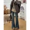 Calça Jeans Flare Azul Claro para Mulheres, Tamanho Plus, Cintura Alta, Emagrecedora, Barra Desfiada, Comprimento Estendido para Mulheres Altas