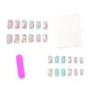 Producto popular de comercio exterior: Set de 24 uñas con diseño de margarita fresca para primavera y verano, colores contrastantes, uñas postizas rectangulares de longitud media únicas, al por mayor