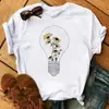 Camiseta Feminina Maycar Casual Kawaii Estampa de Girassol Borboleta Camiseta Confortável Roupas Casuais Femininas Preto