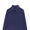 Nova camisa retro americana com zíper 2026, top casual feminino de manga longa com caimento solto, peça externa azul estilo workwear para o outono