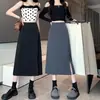 2025 Falda Versátil de Estilo Simple para Mujer Primavera y Verano Petite Abertura Cintura Alta Efecto Adelgazante Falda de Línea A de Longitud Media