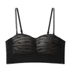 Sujetador estilo banda para busto pequeño con copas de palma push-up, soporte suave, realce sin costuras, fruncido lateral, encaje con brillo fino, tirantes desmontables