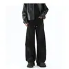 Pantalones de Chándal Deconstruidos de Color Sólido con Cordón para Hombre, Pierna Ancha Adelgazante, Diseño Holgado, Estilo Perezoso, Versátiles, Pantalones Largos Casuales y Cómodos