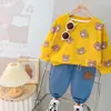 Coreano Nuevo Primavera Manga Larga Dibujos Animados Estampado Animal Dos Piezas Conjunto Bebé Hombres y Mujeres Elegante Moda Traje Deportivo Tendencia