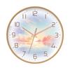 Reloj de pared silencioso con acuarela y viento para sala de estar, dorado, redondo, barrido, segundo paisaje, creativo, para dormitorio, reloj de pared, fábrica, generación por lotes