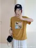 Camiseta Feminina Loose de Algodão Bambu com Gola Redonda e Manga Curta de Guangzhou, Versátil e Emagrecedora, Direto da Fábrica