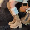 Nuevas botas de montar altas hasta la rodilla para mujer con tacones gruesos y suelas gruesas, plegables para doble uso, botas largas con forro de felpa para abrigar, directo del fabricante