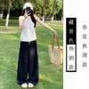 Pantalones Anchos Azul Marino Talla Grande 150 kg para Mujer, Verano Finos de Cintura Alta Casual Sueltos Deportivos de Secado Rápido Ins