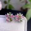 Aretes de Turmalina Pura Natural con Incrustaciones de Plata de Ley S925, el Cristal Está Limpio y el Color es Bueno, Piedra Principal 2.5*5mm