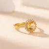 Anillo de Citrina Chapado en Oro de Plata de Ley S925 Yiluyin Geométrico Redondo Lujo Ligero Personalizado Moda Exquisito Anillo Abierto