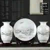 Cerâmica Jingdezhen Bambu Relatório Paz Conjunto de Três Peças Vaso Novo Estilo Chinês Sala de Estar Armário de Vinho Prateleira Antiga Decorações Enfeites