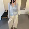 A Versão Correta do Cardigã de Tricô Versátil Simples de Dongdaemun Coreano, Camisa para Ar Condicionado e Jaqueta de Proteção Solar