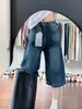 Shorts de Mezclilla Retro Cortos de Tallas Grandes Europeos y Americanos para Mujer, Pantalones de Verano de Cintura Alta Sueltos Adelgazantes de Pierna Ancha Rectos de Longitud Media para Mujeres de Tallas Grandes