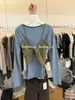 Conjunto de Dos Piezas Baobaojia Elegante Camisola de Capas Retorcidas + Camisa Base Rayada de Color Contrastante para Mujer Otoño Temprano 2026
