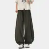 Pantalones tipo linterna de lino sintético holgados, pantalones largos casuales de verano plisados finos estilo americano vintage, pantalones de pierna ancha curvados para hombre