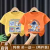 2026 Nova Roupa Infantil 100% Algodão para Meninos Manga Curta Verão Nova Estampa Estampada Gola Redonda Camiseta Casual Desenho Animado Top