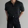 Camiseta de Verano Fina para Hombre de Punto con Cuello Camisero, Manga Corta, Estilo 'Old Money' Maduro, Moderna, Fresca, Casual, Versátil, Polo