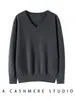 Suéter de cachemira con cuello en V para hombre, 100% cachemira pura, jersey casual de negocios, corte holgado, camiseta básica de cachemira de color liso